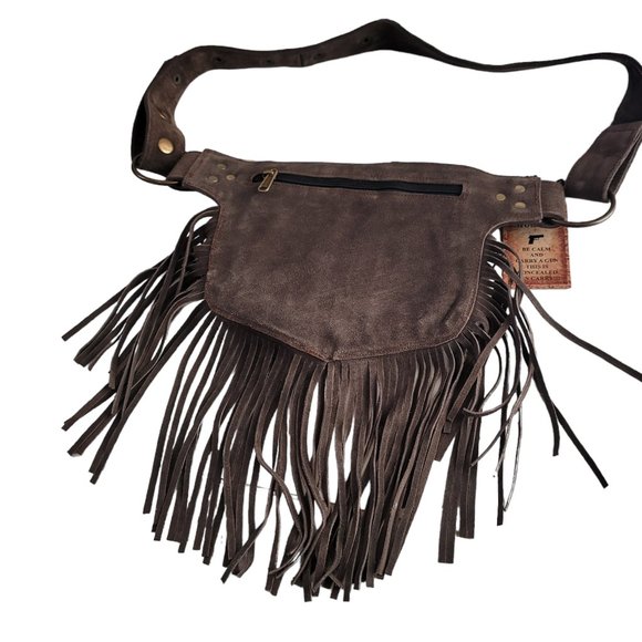 2025Genuine LeatherFestival Cow Girl Pocket Belt | Hip bag with Fringe Coffee… - Picture 9 of 14
